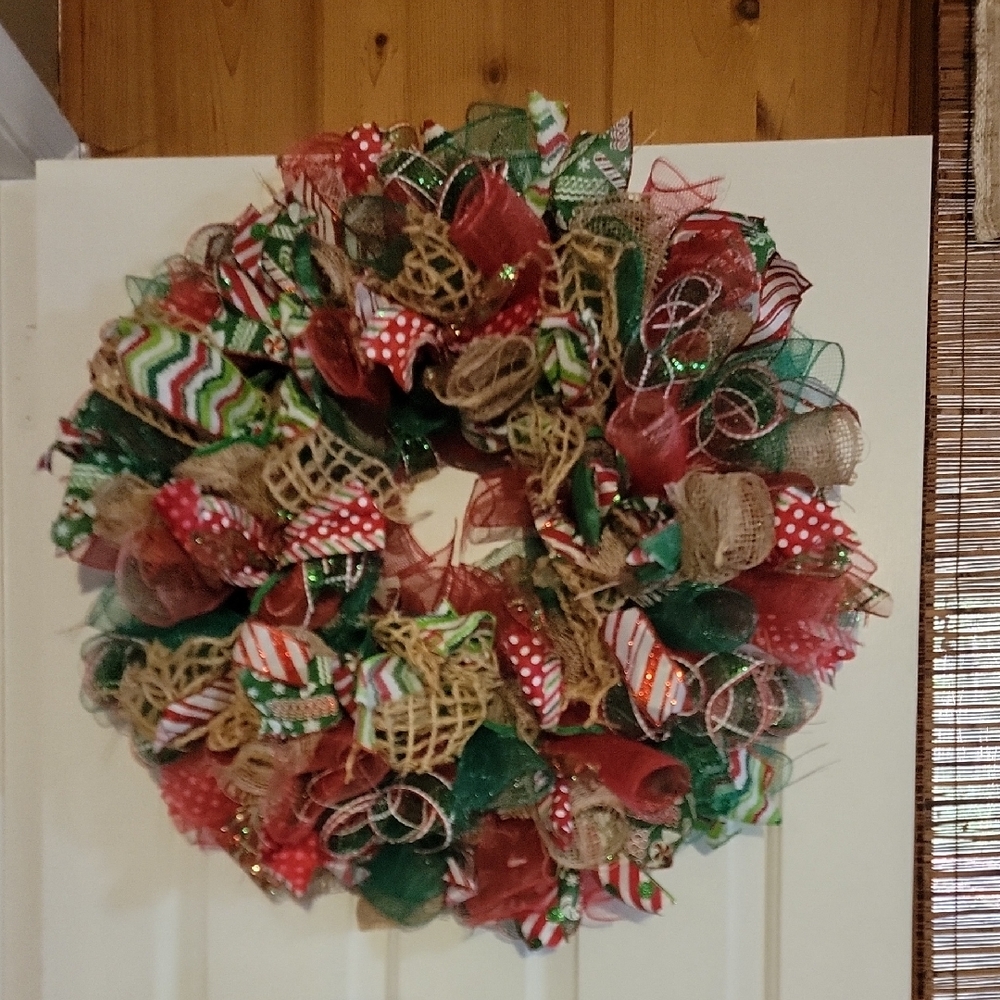 Festive Burlap and Ribbon Holiday Wreath